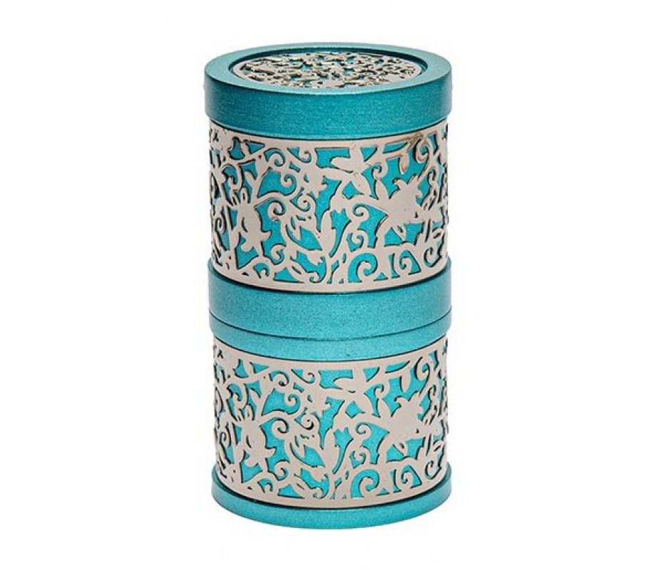 Compact Havdalah Spice Box and Candle Holder with Cutouts, Turquoise - Yair Emanuel