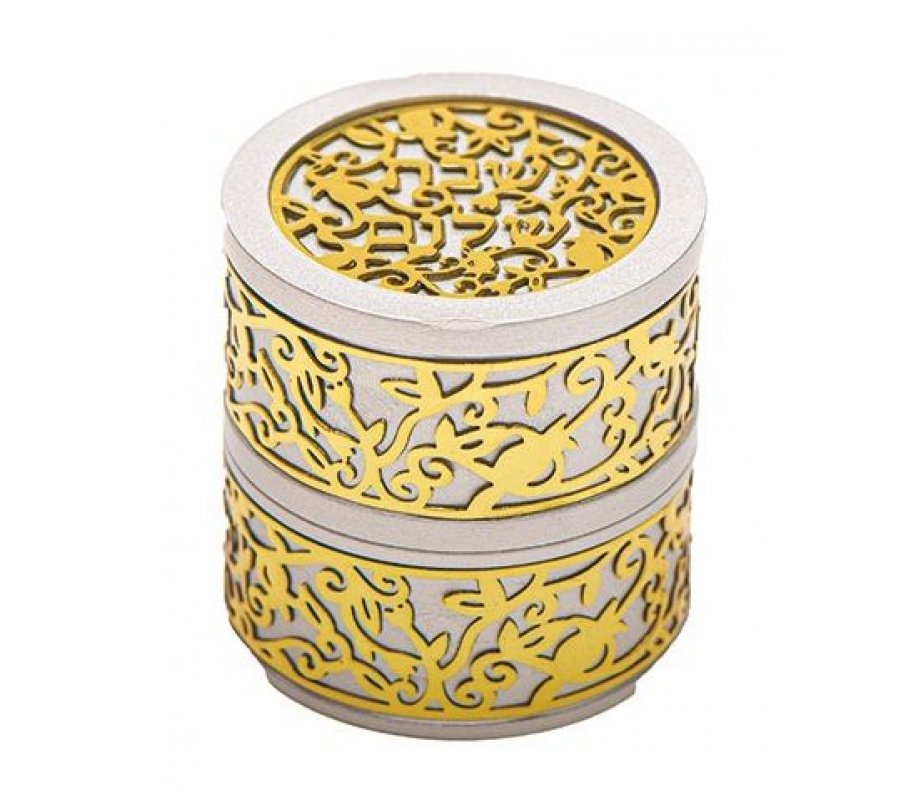 Compact Travelling Candlesticks with Cutout Pomegranates, Gold - Yair Emanuel