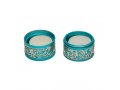 Compact Travelling Candlesticks with Cutout Pomegranates, Turquoise - Yair Emanuel