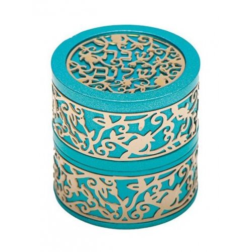 Compact Travelling Candlesticks with Cutout Pomegranates, Turquoise - Yair Emanuel