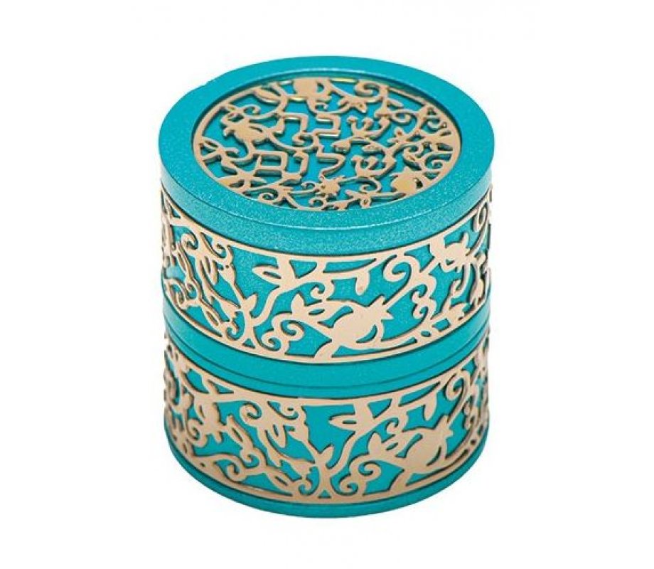 Compact Travelling Candlesticks with Cutout Pomegranates, Turquoise - Yair Emanuel