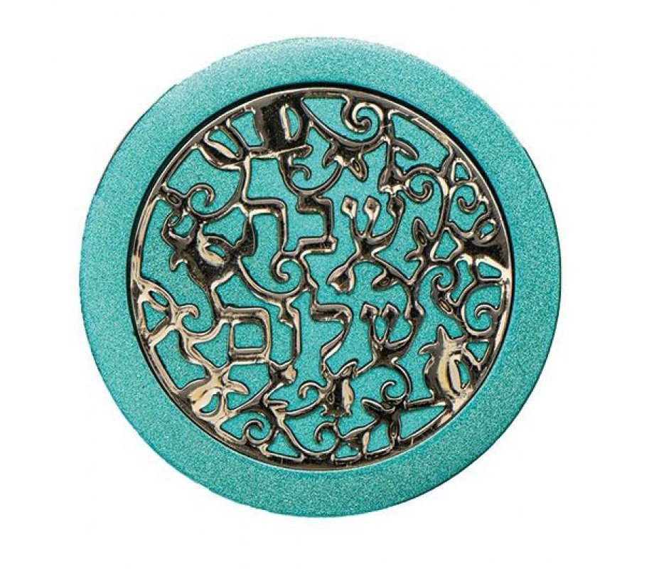 Compact Travelling Candlesticks with Cutout Pomegranates, Turquoise - Yair Emanuel