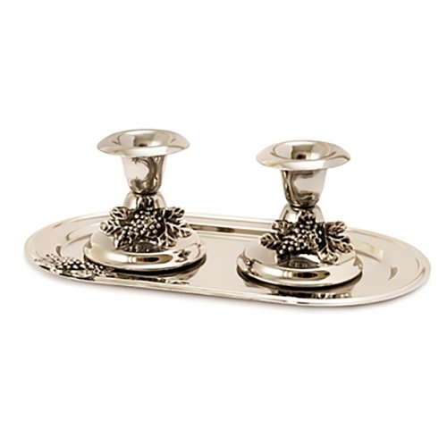 Compact Two Candlesticks with Grape Design on Matching Tray - 2.8