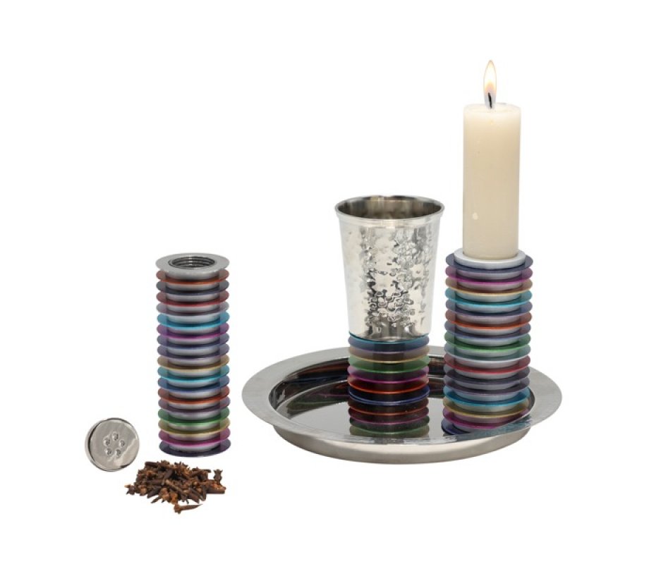 Contemporary 4-Piece Havdalah Set, Colored Stacked Discs - Yair Emanuel