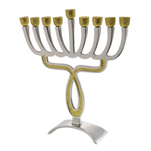 Contemporary Aluminum Hanukkah Menorah with Glittering Gold Cups - 11 Inches
