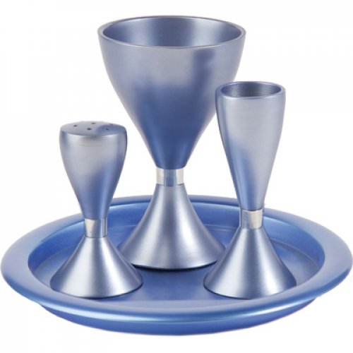 Contemporary Anodized Aluminum 4-Piece Havdalah Set, Blue - Yair Emanuel