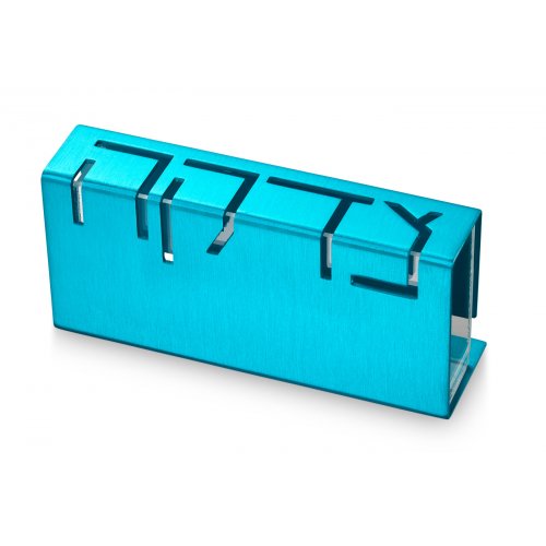 Contemporary Anodized Aluminum Charity Tzedakah Box, Turquoise - Adi Sidler