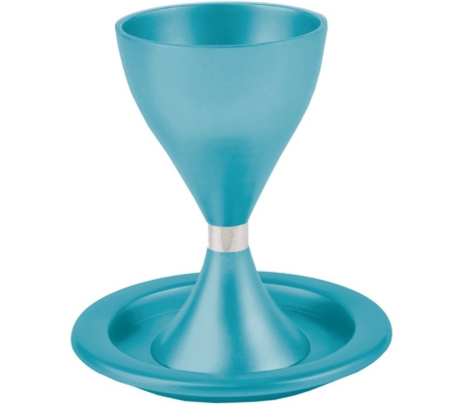 Contemporary Style Aluminum Kiddush Cup and Plate - Yair Emanuel