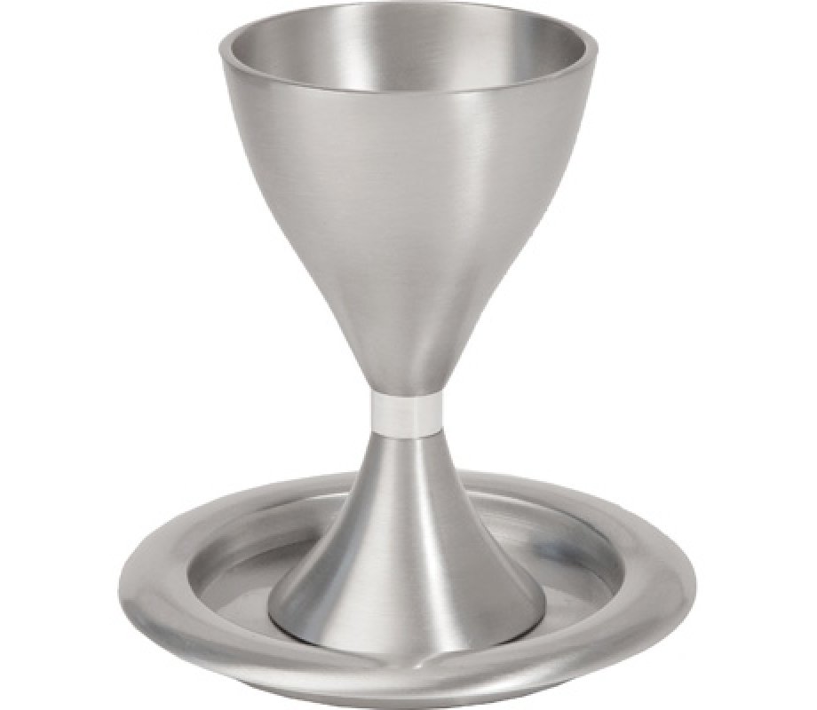 Contemporary Style Aluminum Kiddush Cup and Plate - Yair Emanuel