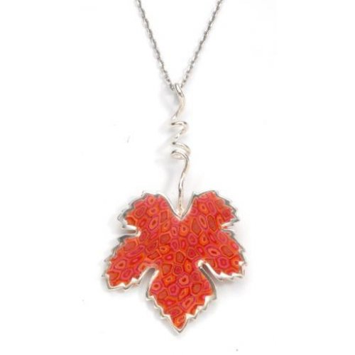 Coral Grape Leaf Necklace by Adina Plastelina SALE PRICE - 1 LEFT IN STOCK !!
