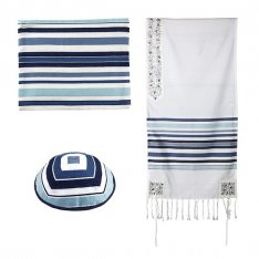 Cotton Tallit Set by Emanuel - Shades of Blue Flowers