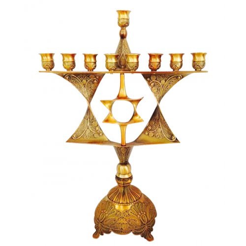 Cutout Star of David on Bronze Antique looking Hanukkah Menorah