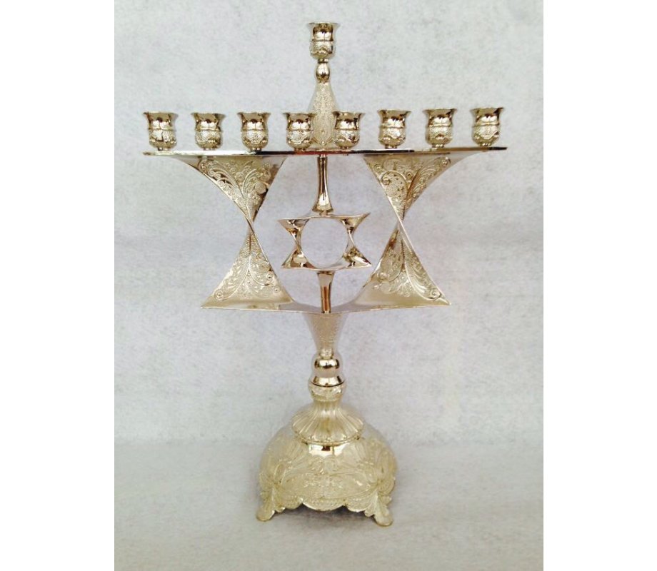 Cutout Star of David on Bronze Antique looking Hanukkah Menorah