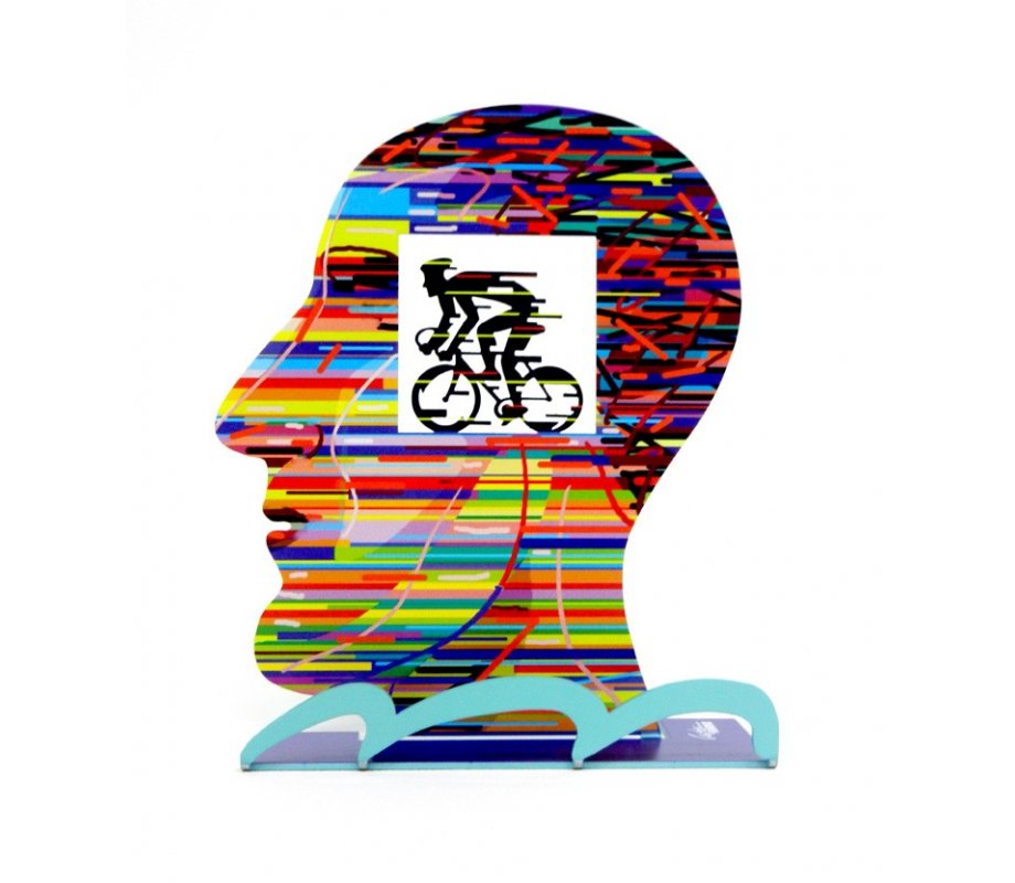 Cyclist Free Standing Double Sided Head Sculpture - David Gerstein