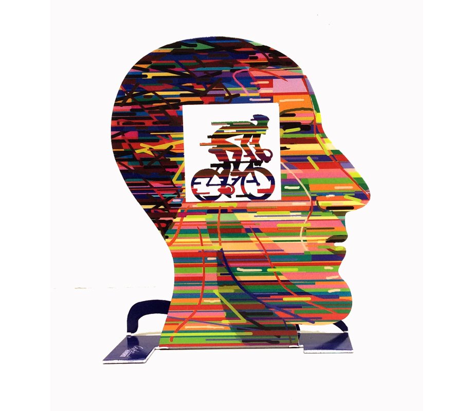 Cyclist Free Standing Double Sided Head Sculpture - David Gerstein