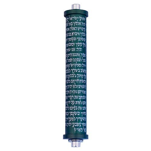 Cylinder Mezuzah Case Shema Yisrael Prayer in Dark colors, 6 Inches Height - Agayof