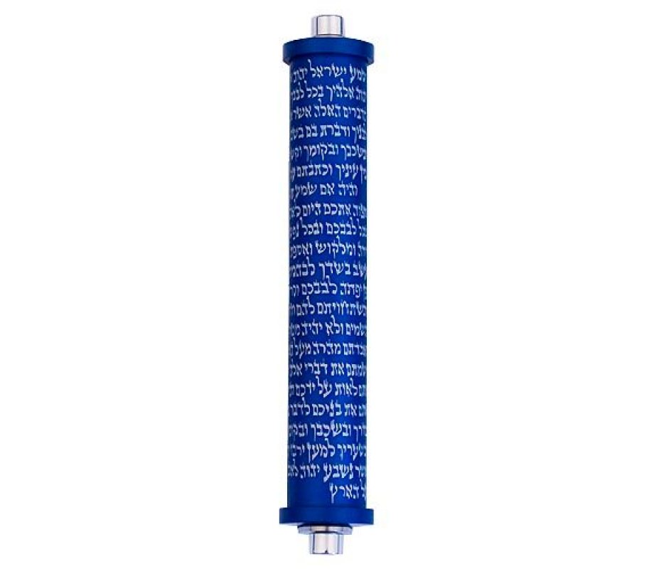 Cylinder Mezuzah Case Shema Yisrael Prayer in Dark colors, 6 Inches Height - Agayof