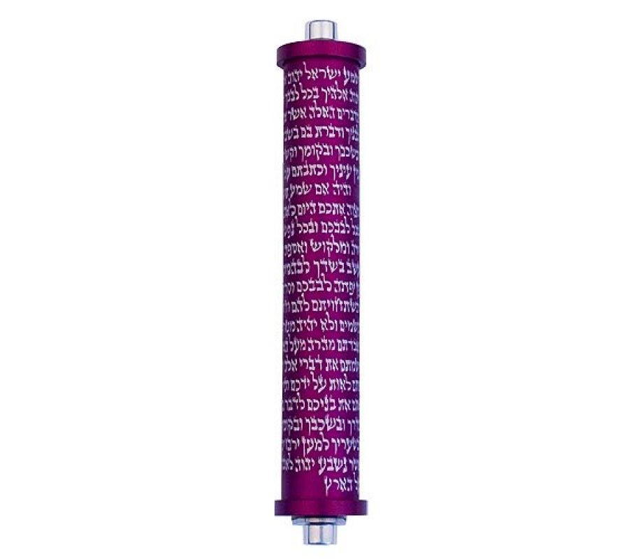Cylinder Mezuzah Case Shema Yisrael Prayer in Dark colors, 6 Inches Height - Agayof