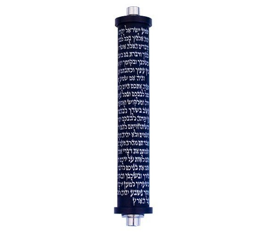 Cylinder Mezuzah Case Shema Yisrael Prayer in Dark colors, 6 Inches Height - Agayof