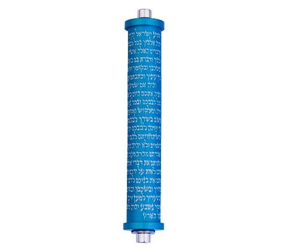 Cylinder Mezuzah Case Shema Yisrael Prayer in Dark colors, 6 Inches Height - Agayof