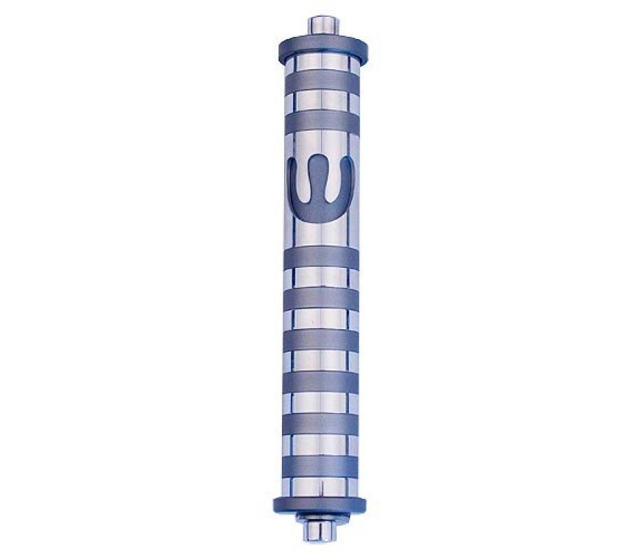 Cylinder Mezuzah Case with Bands, Light Colors at 6 Inches Height - Agayof