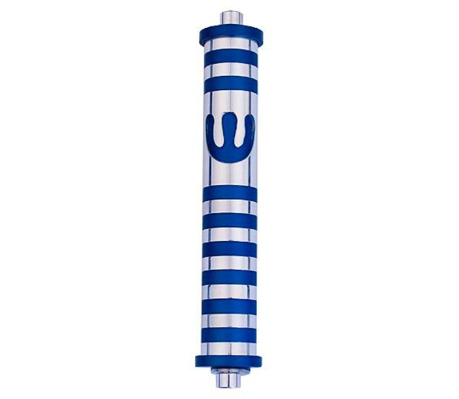 Cylinder Mezuzah Case with Bands, Light Colors at 6 Inches Height - Agayof