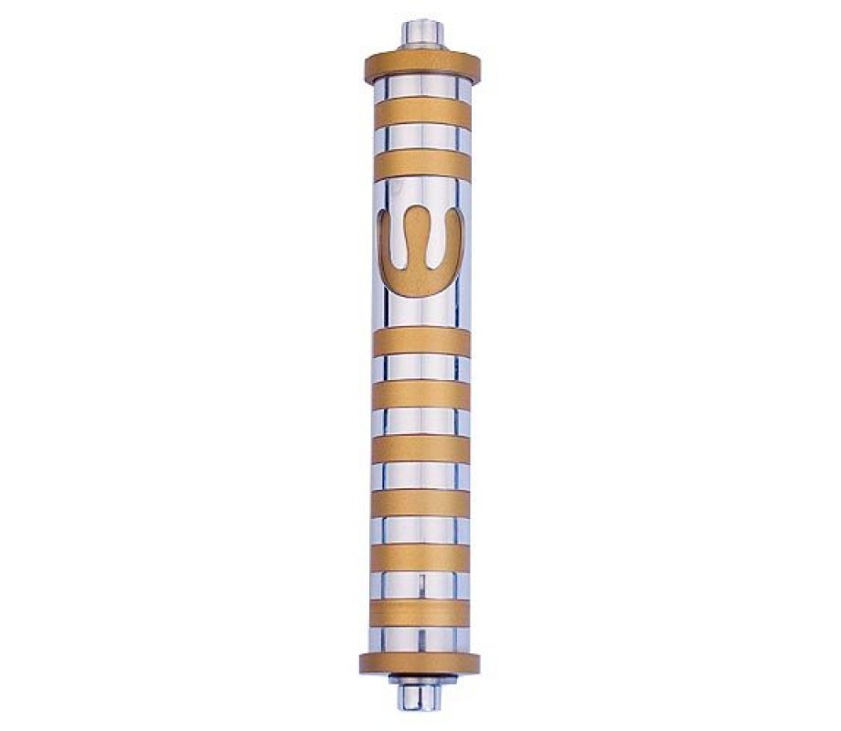 Cylinder Mezuzah Case with Bands, Light Colors at 6 Inches Height - Agayof