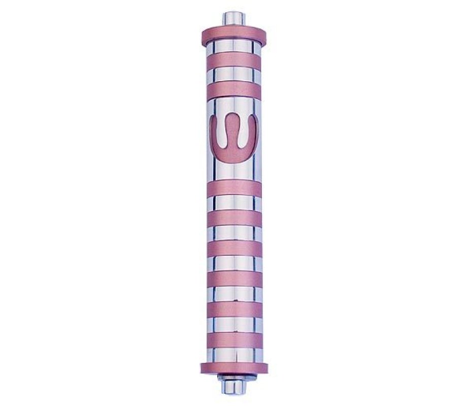 Cylinder Mezuzah Case with Bands, Light Colors at 6 Inches Height - Agayof