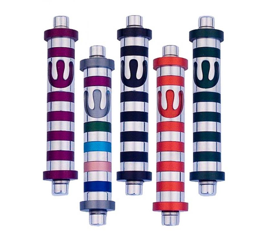 Cylinder Mezuzah Case with Bands and Curving Shin in Dark Colors, 4 Inches - Agayof