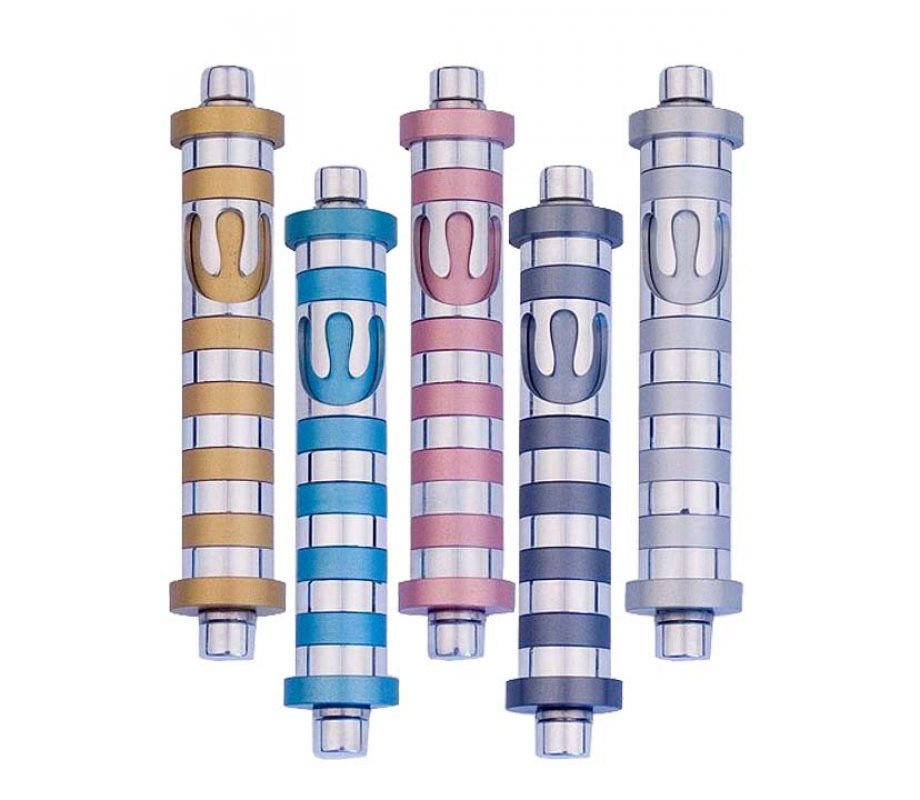 Cylinder Mezuzah Case with Bands in Light Colors, 4 Inches Height - Agayof