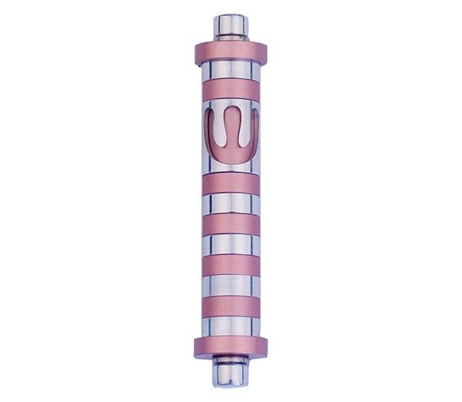Cylinder Mezuzah Case with Bands in Light Colors, 4 Inches Height - Agayof
