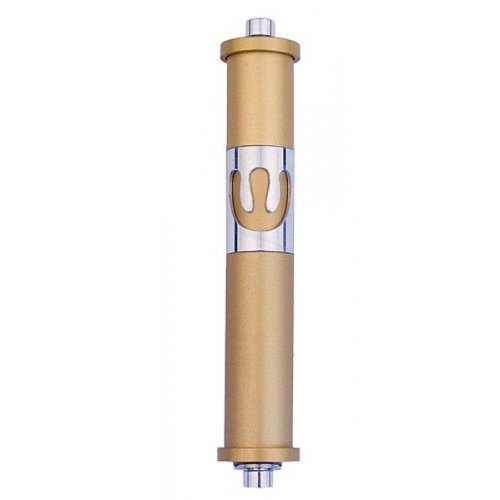 Cylinder Mezuzah Case with Curving Shin, in Light Colors at 6 Inches Height - Agayof