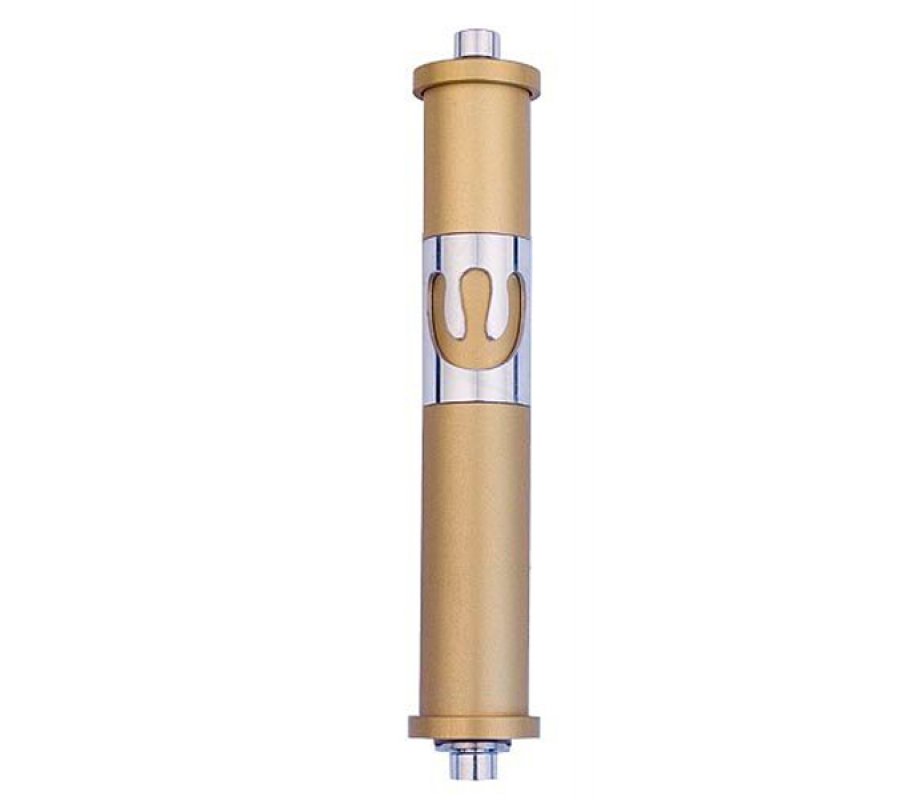Cylinder Mezuzah Case with Curving Shin, in Light Colors at 6 Inches Height - Agayof