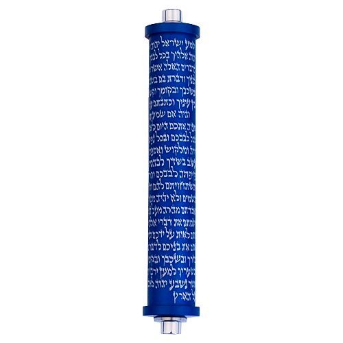 Cylinder Mezuzah Case with Shema Prayer in Dark Colors, 4 Inches Height - Agayof