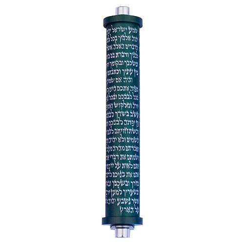 Cylinder Mezuzah Case with Shema Prayer in Dark Colors, 4 Inches Height - Agayof