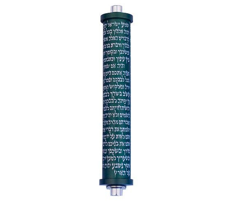 Cylinder Mezuzah Case with Shema Prayer in Dark Colors, 4 Inches Height - Agayof