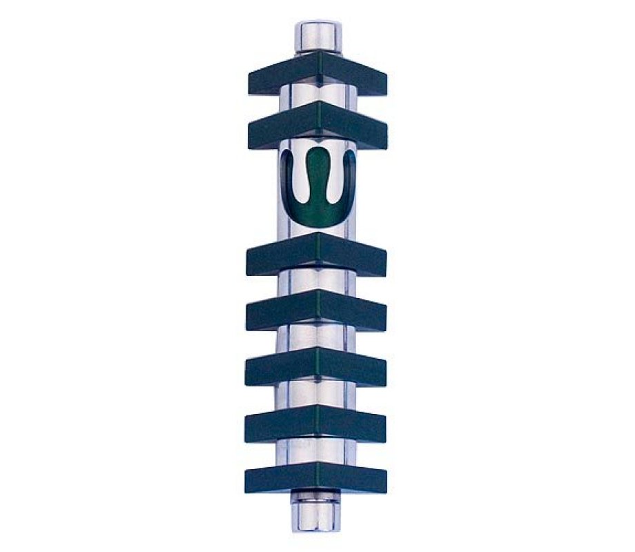 Cylinder Mezuzah Case with Triangles, Dark Colors at 4 Inches Height - Agayof