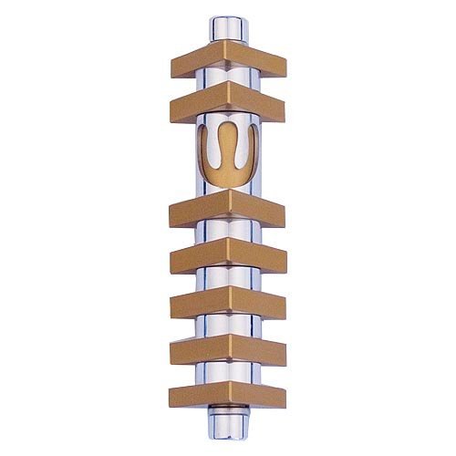 Cylinder Mezuzah Case with Triangles, Light Colors at 4 Inches Height - Agayof
