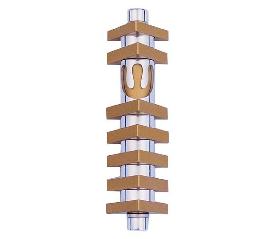 Cylinder Mezuzah Case with Triangles, Light Colors at 4 Inches Height - Agayof