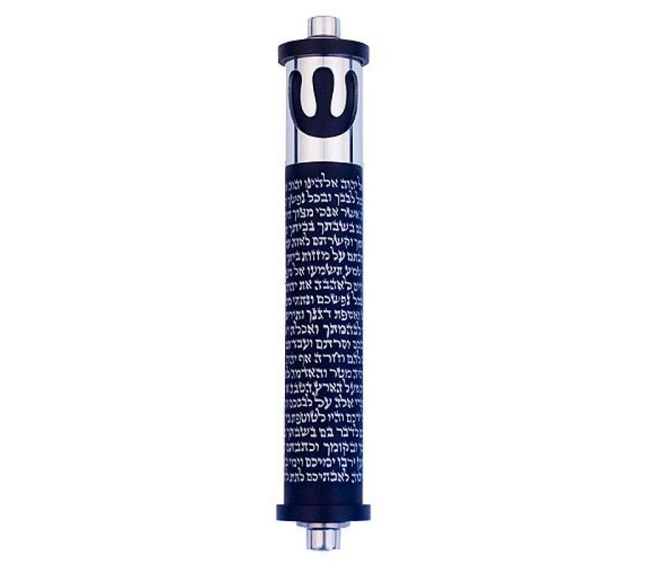 Cylinder Mezuzah, Shema and Curving Shin in Dark Colors at 4 Inches Height - Agayof