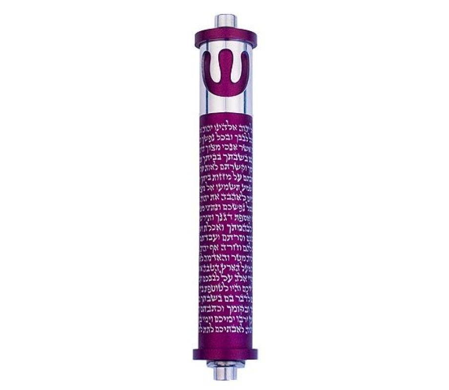Cylinder Mezuzah, Shema and Curving Shin in Dark Colors at 4 Inches Height - Agayof