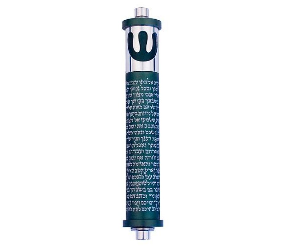 Cylinder Mezuzah, Shema and Curving Shin in Dark Colors at 4 Inches Height - Agayof