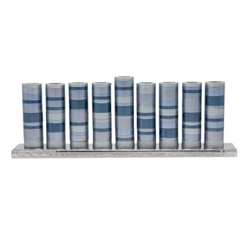 Cylinders Chanukah Menorah with Rings, Silver and Gray Shades - Yair Emanuel
