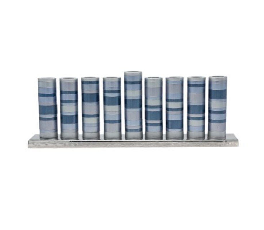 Cylinders Chanukah Menorah with Rings, Silver and Gray Shades - Yair Emanuel