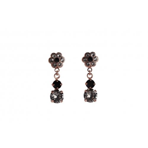 Dangle Earrings - Rose Plate, Semi-Precious Stones Black Onyx - Amaro