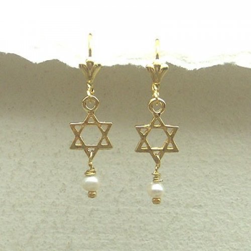 Dangle Star of David Earrings with Pearl by Edita