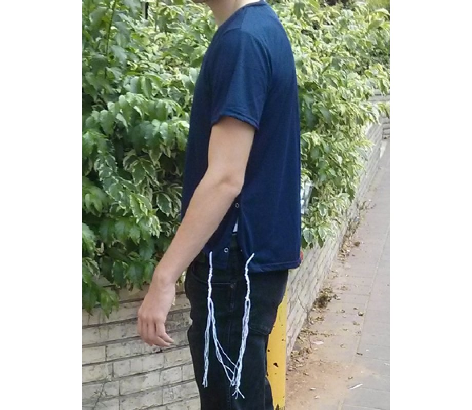 Dark Blue Adult T-Shirt with Tzitzit attached