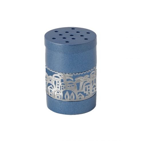 Dark Blue Havdalah Besamim Spice Holder, Silver Jerusalem Cutout - Yair Emanuel