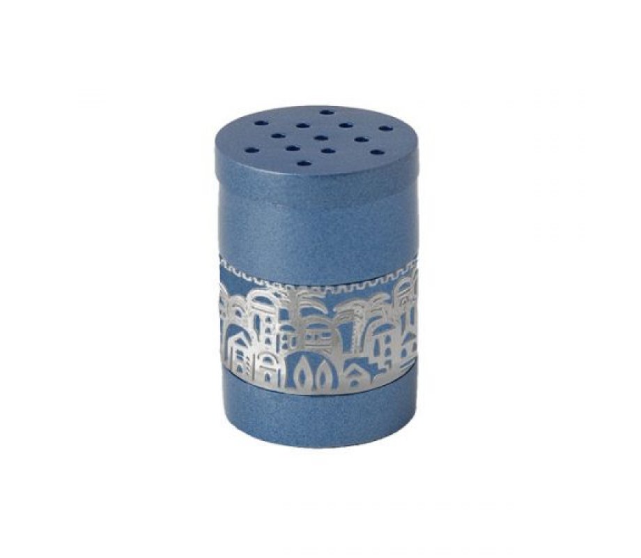 Dark Blue Havdalah Besamim Spice Holder, Silver Jerusalem Cutout - Yair Emanuel