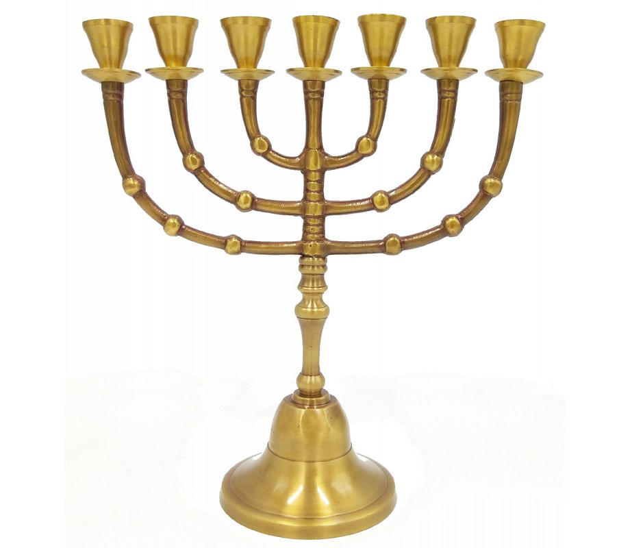 Dark Colored Gold Brass Seven Branch Menorah, Antique Look - 10